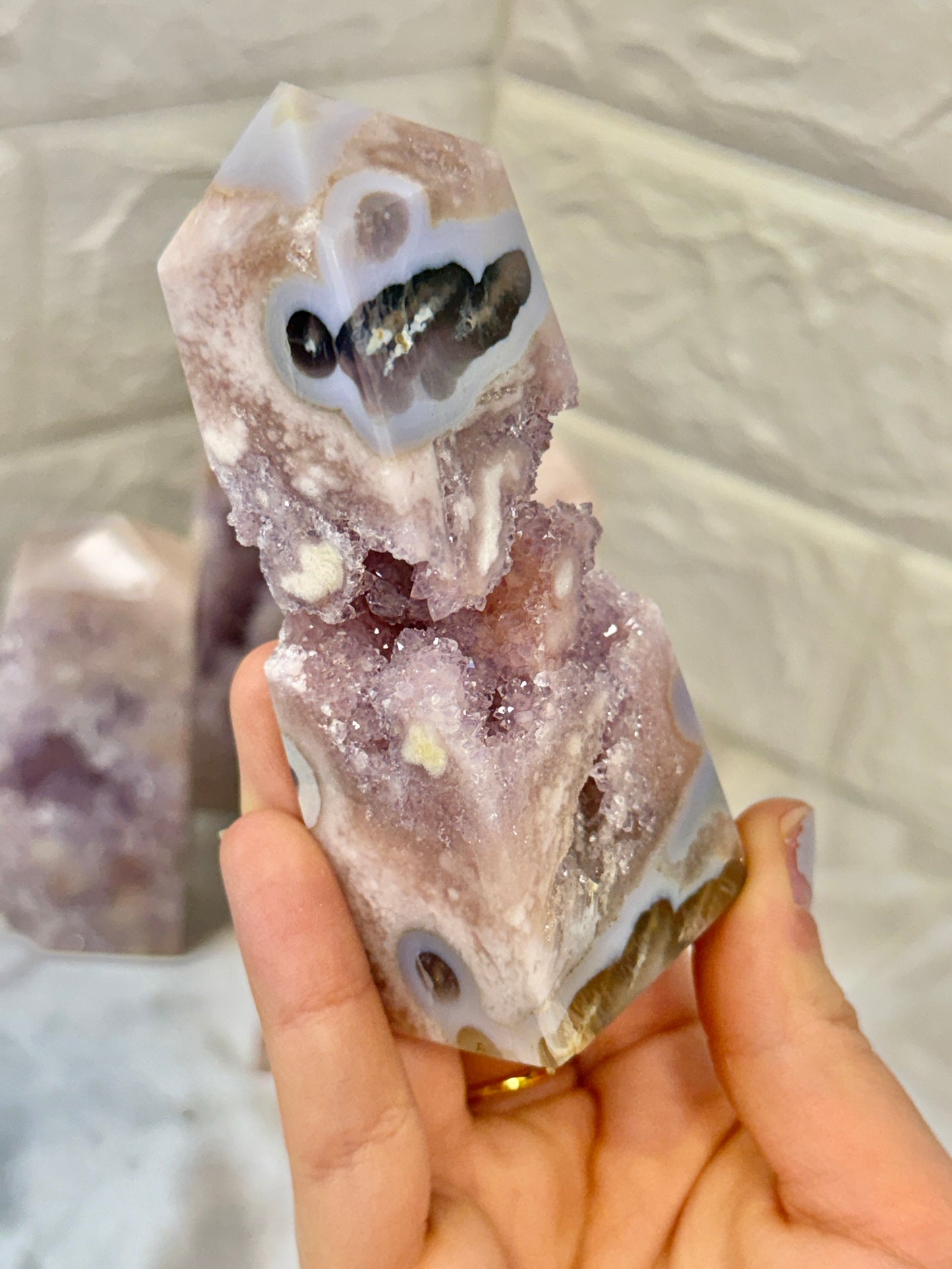You pick! High grade pink amethyst x flower agate towers from Brazil