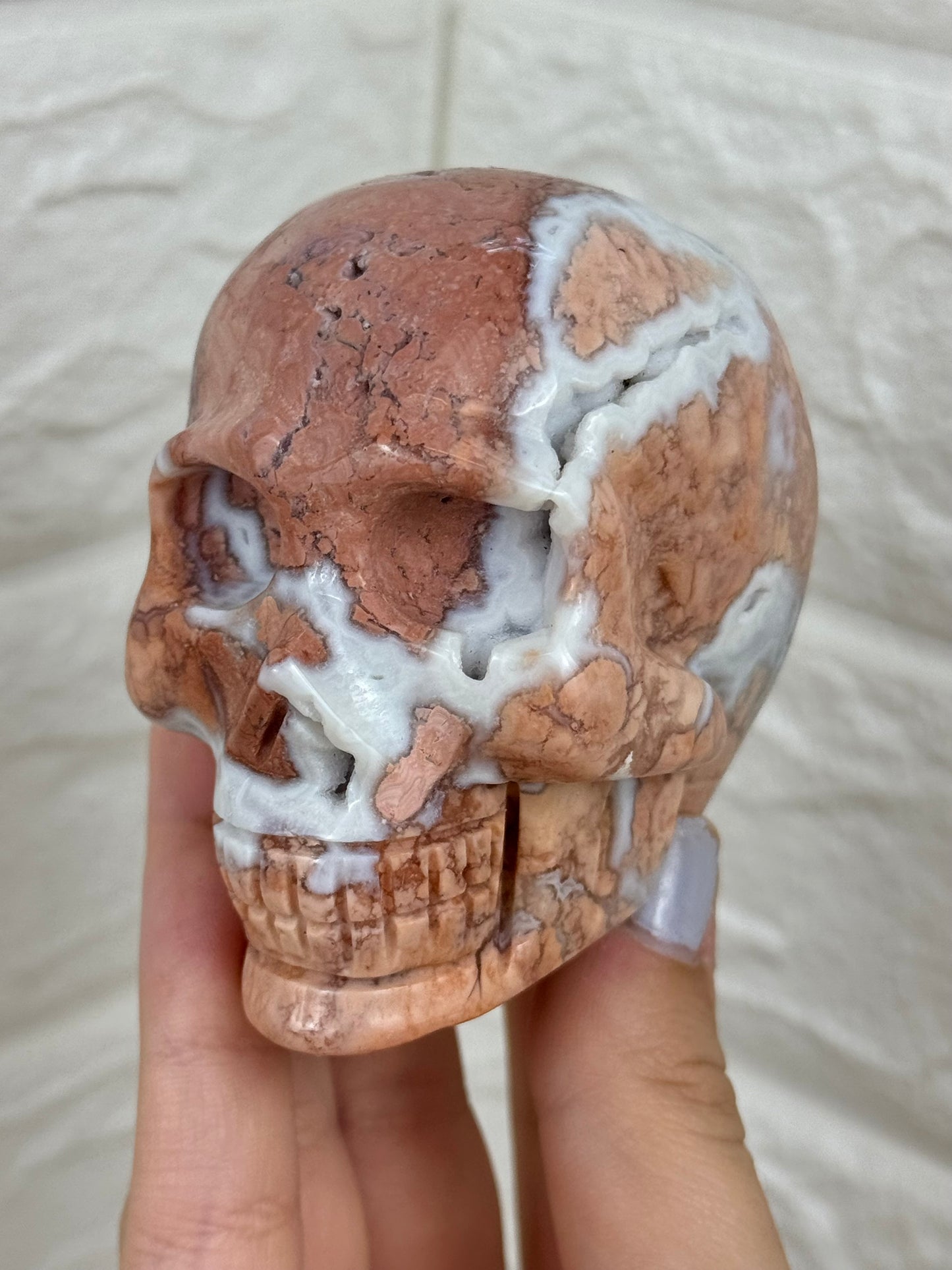 Cotton candy agate skull