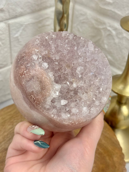 Stunning XL druzy pink amethyst sphere from Brazil