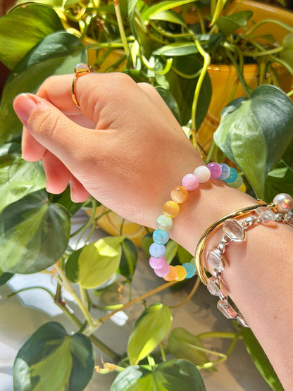 8MM Rainbow dyed satin spar bracelet