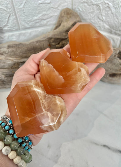 1 juicy honey calcite faceted heart