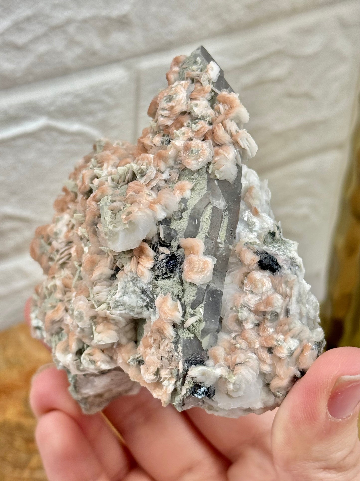 Gorgeous AAA cherry blossom calcite on quartz from China