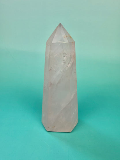 Gemmy rose quartz tower A