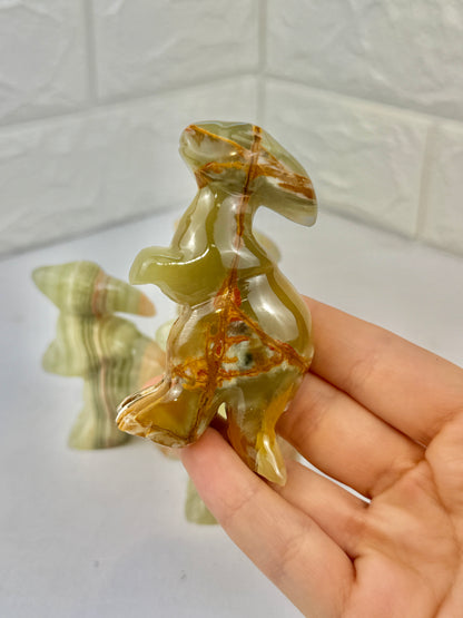 1 green calcite parasaurolophus