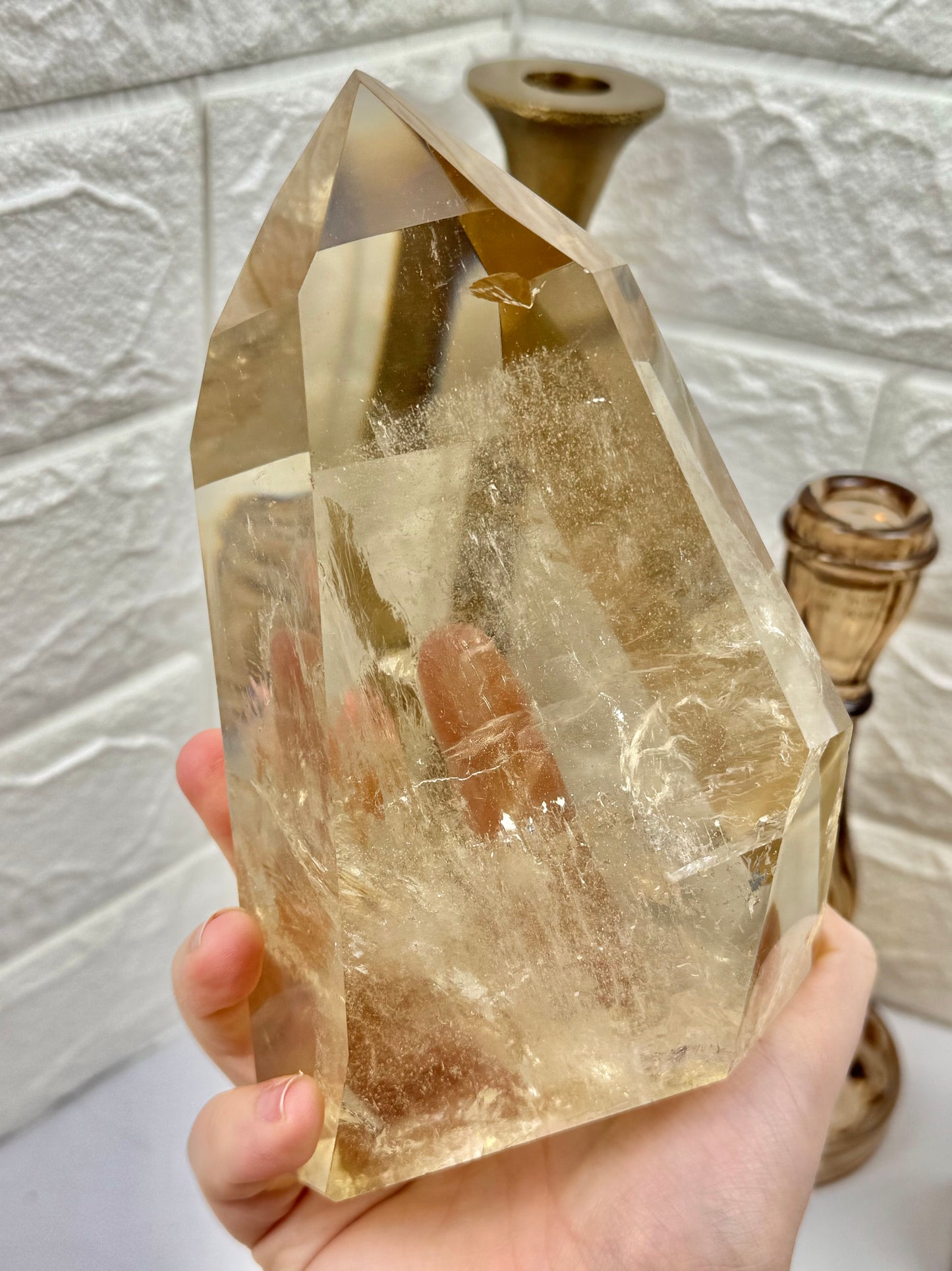 XL rainbow filled Insane collectors natural champagne Citrine tower from Brazil