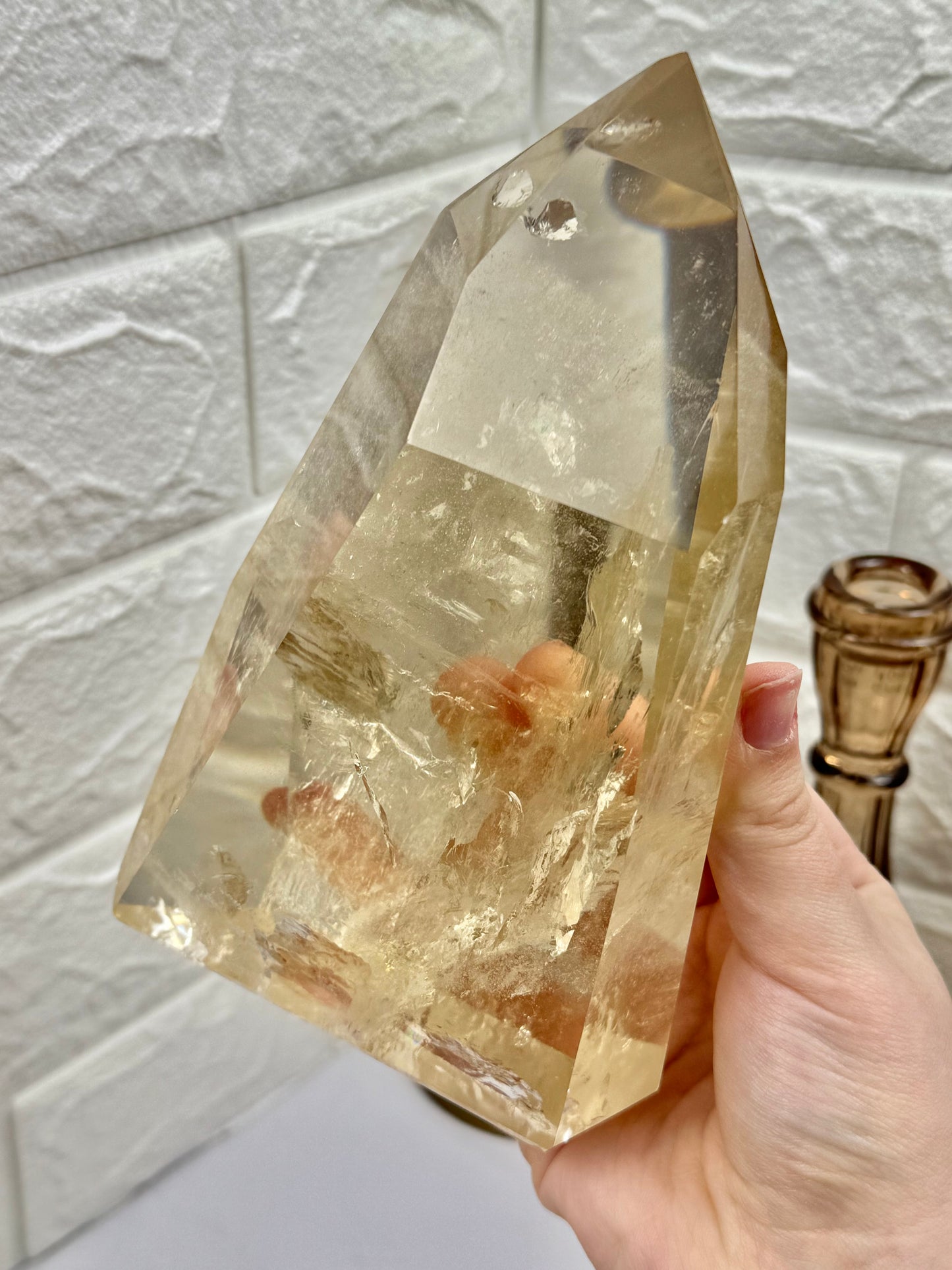 XL rainbow filled Insane collectors natural champagne Citrine tower from Brazil