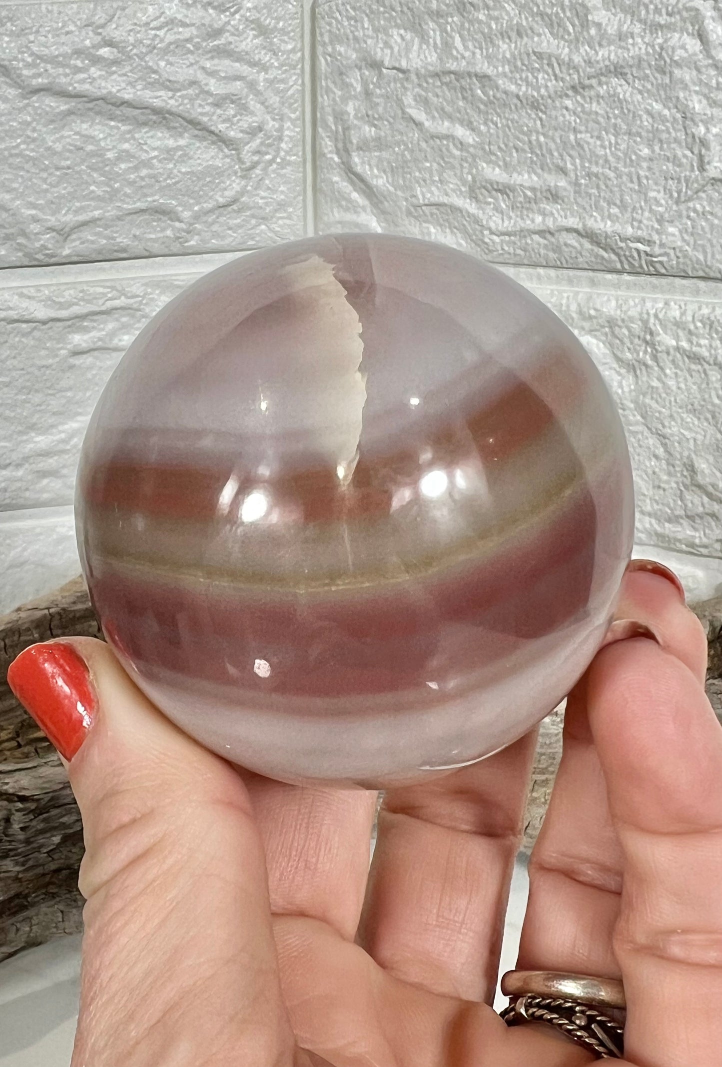 Beautiful pink banded calcite sphere A