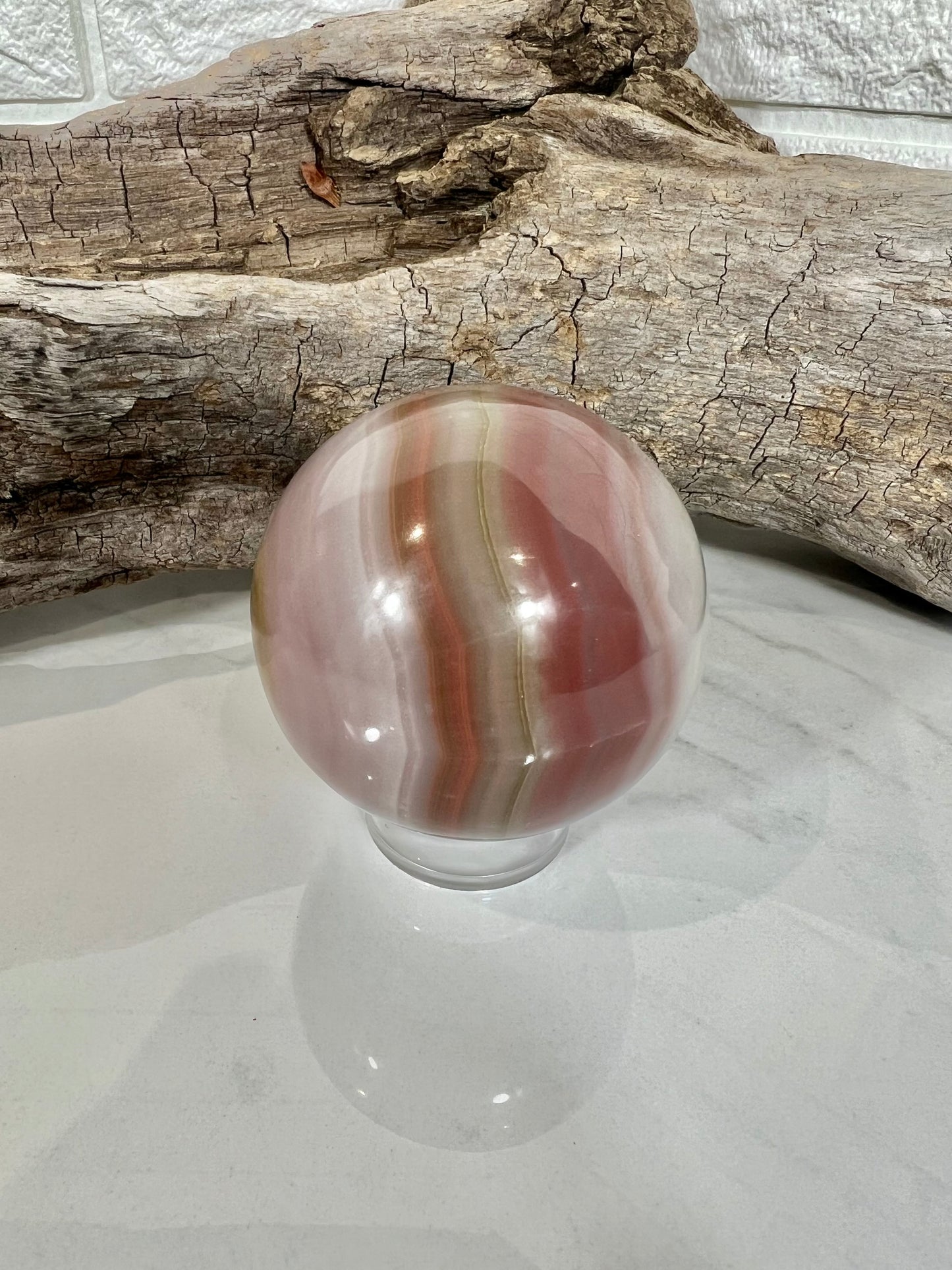 Beautiful banded pink calcite sphere C