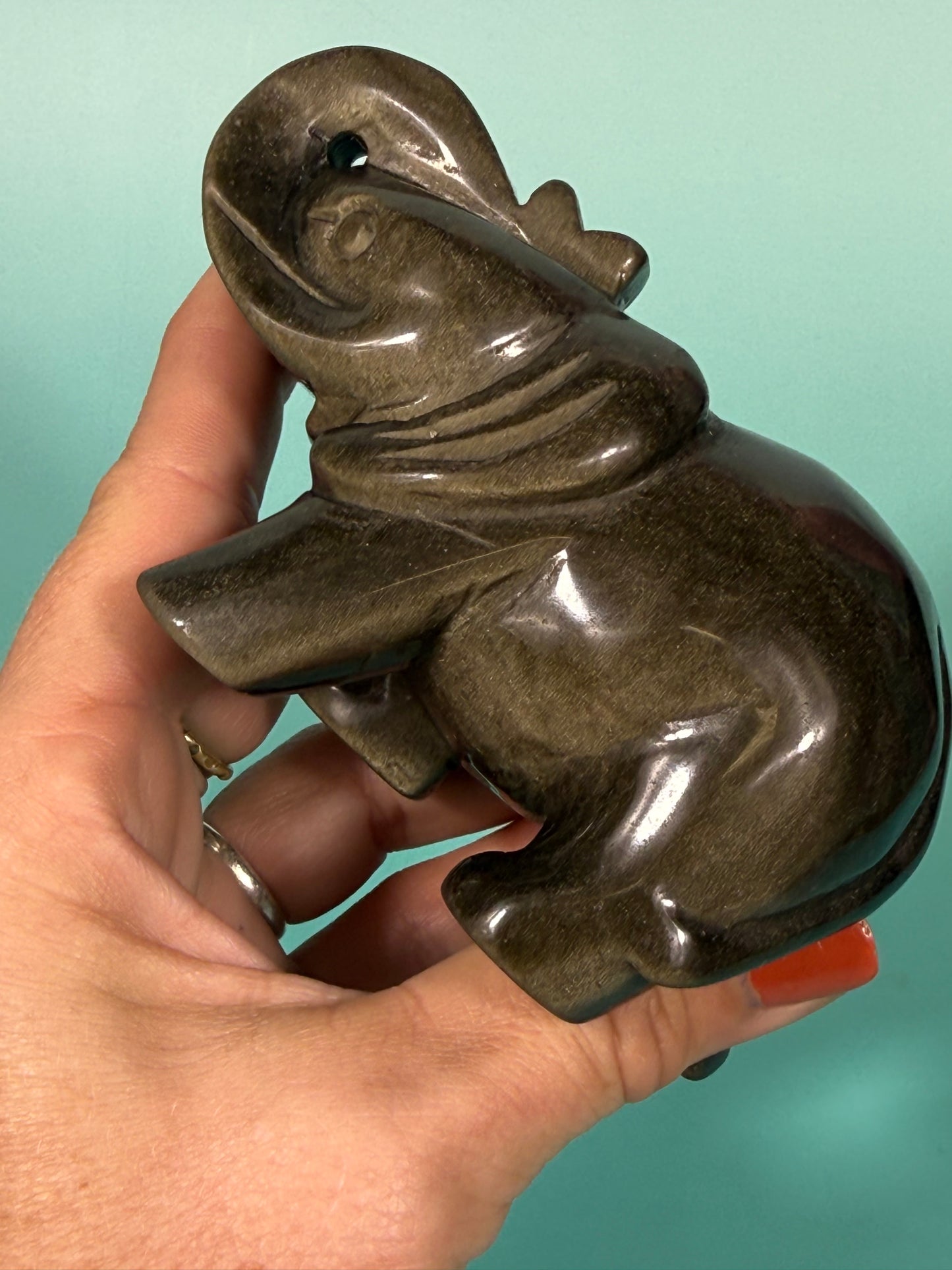 Gold sheen obsidian elephant