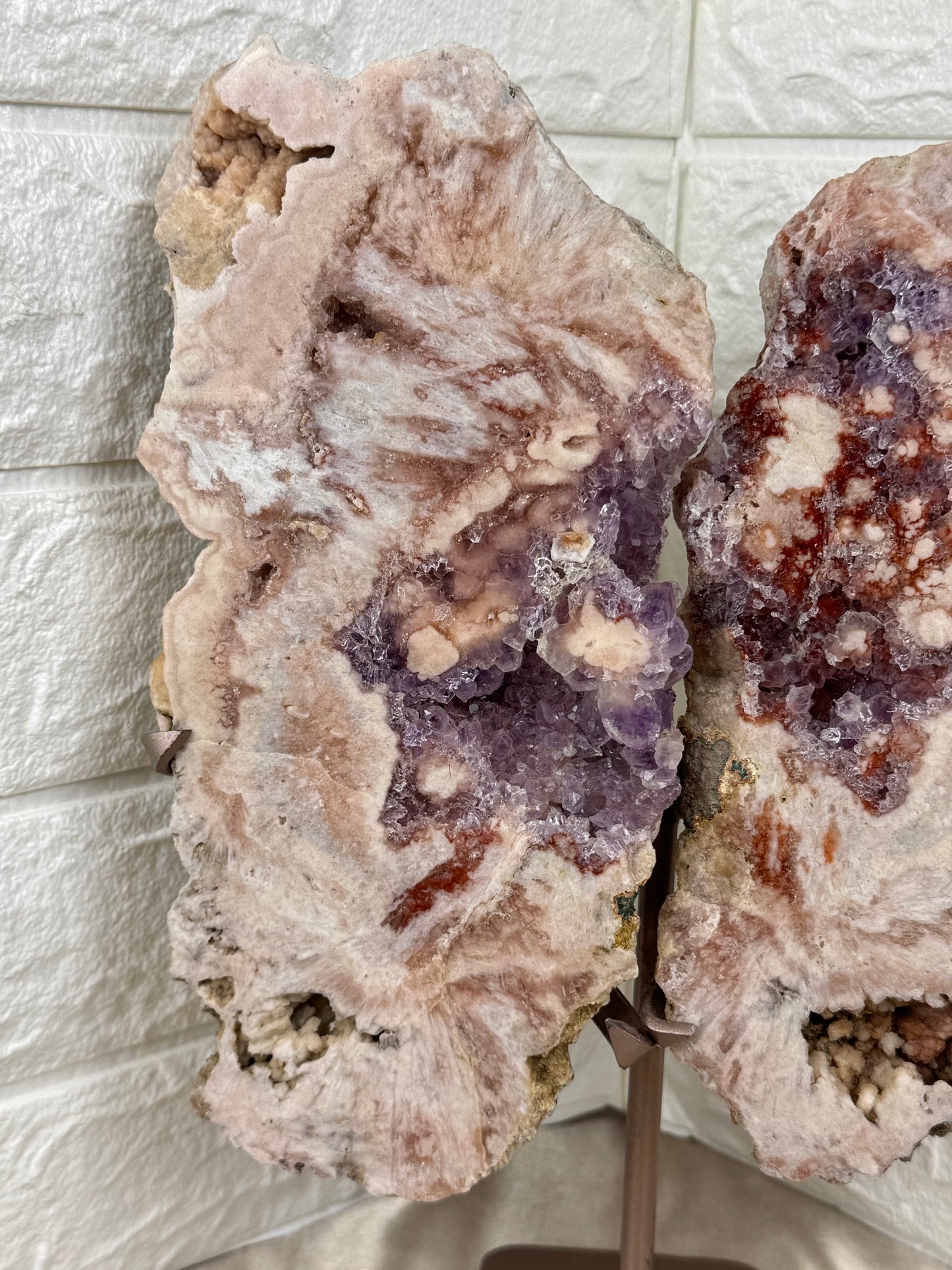 Insane statement pink amethyst wings on rose gold stand from Brazil