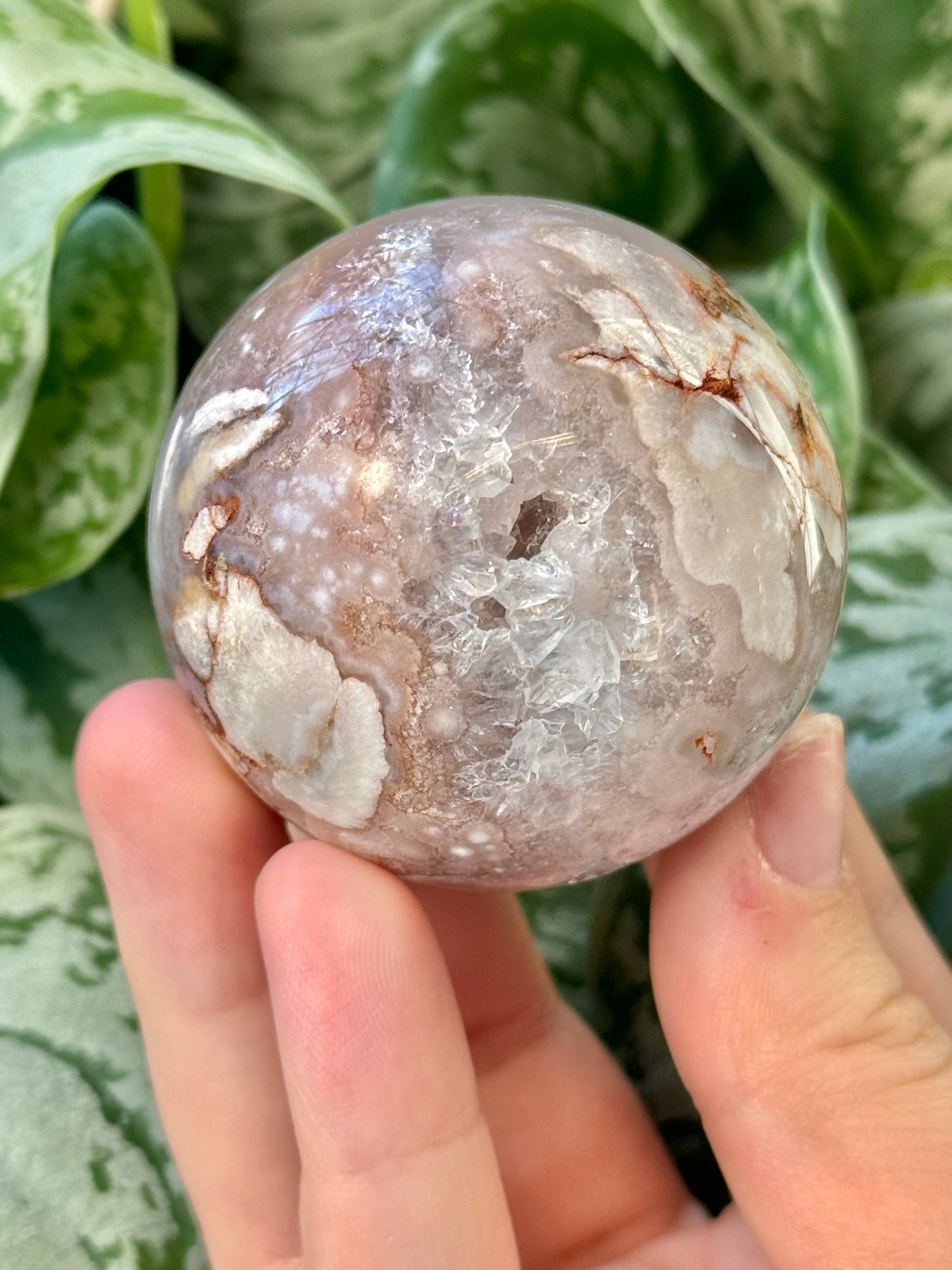 Pretty pink amethyst and flower agate sphere H