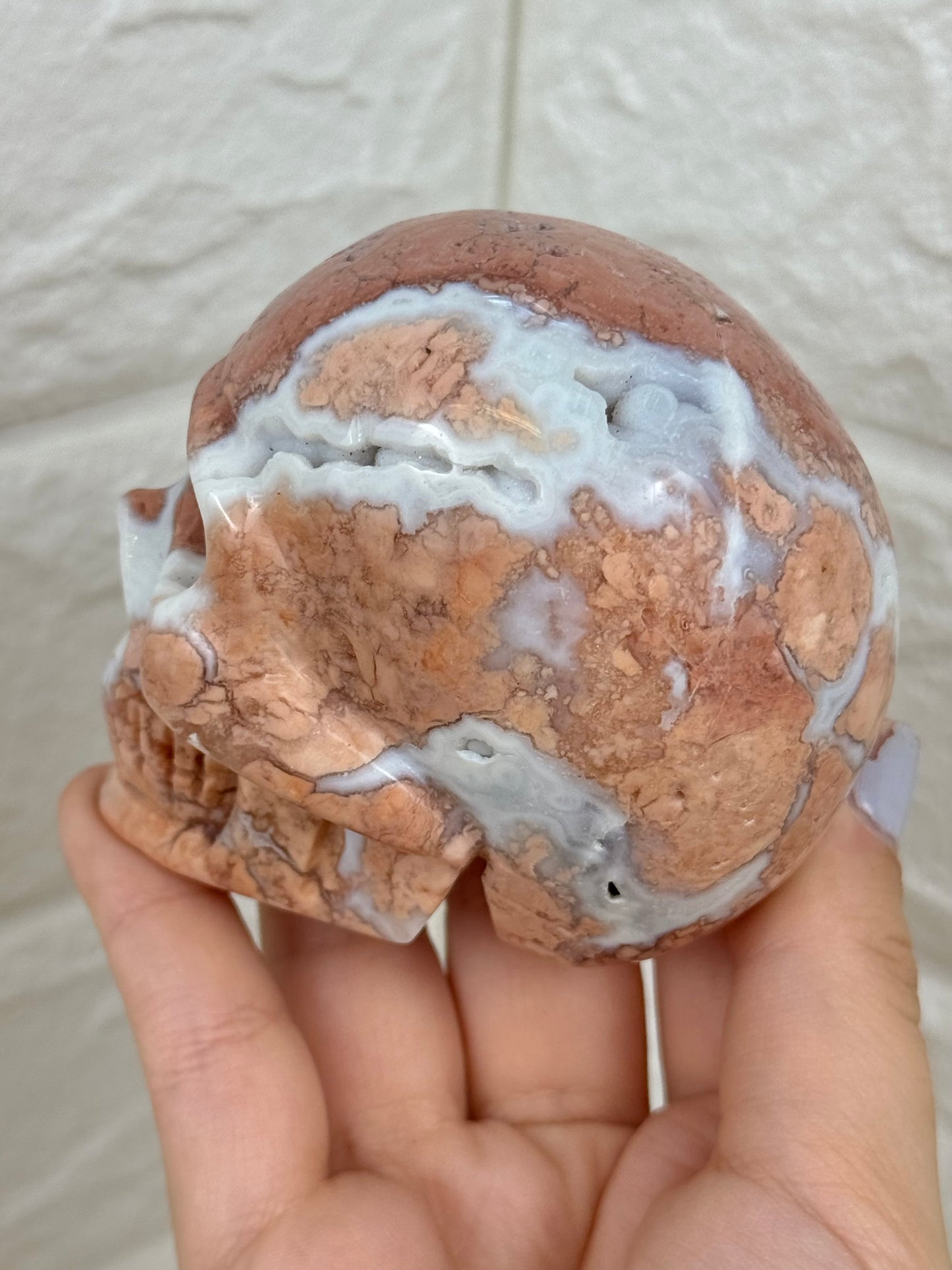 Cotton candy agate skull