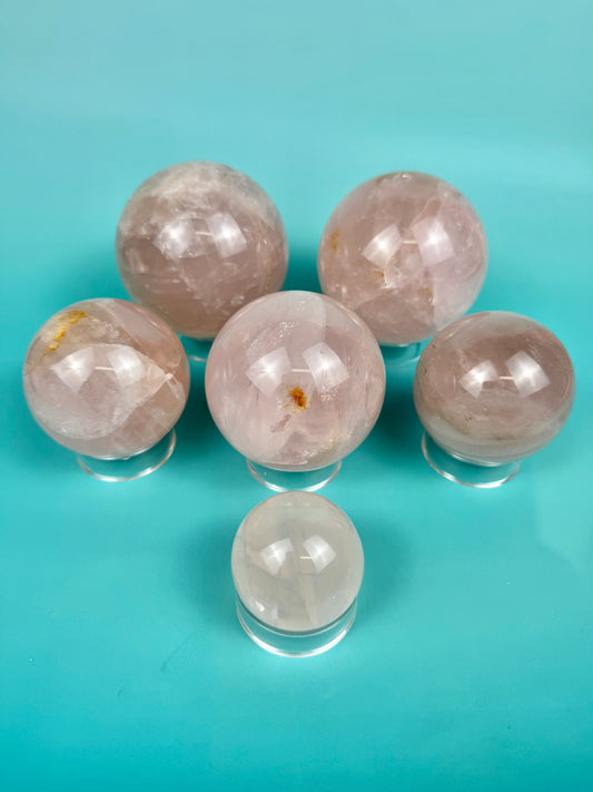 You pick! Gorgeous flashy rose quartz spheres