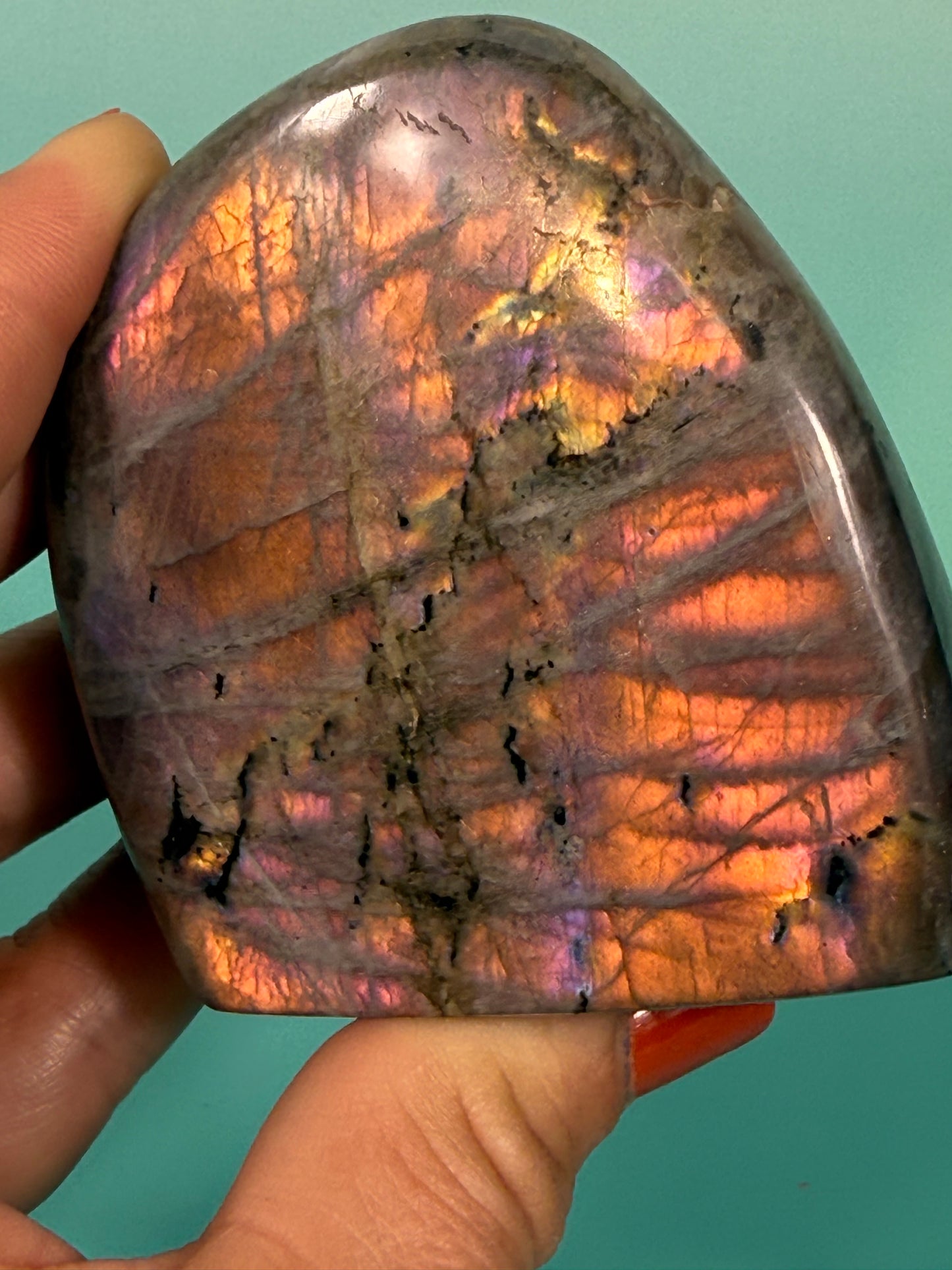 Hot pink flash labradorite Q