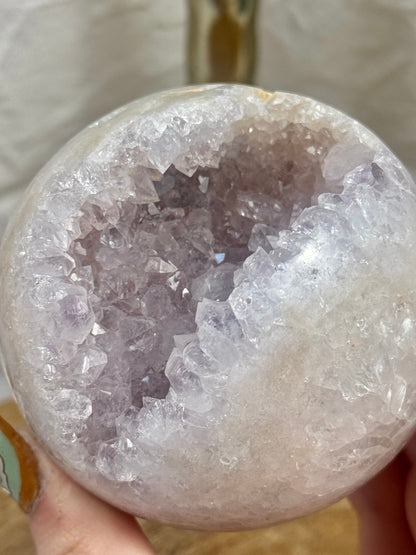 Beautiful druzy pink amethyst sphere from Brazil
