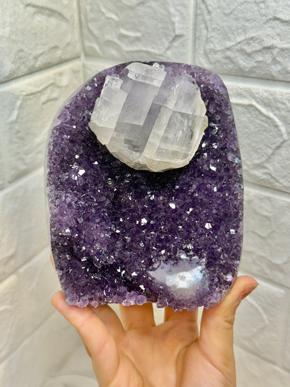 Stunning juicy purple Uruguay amethyst with calcite C