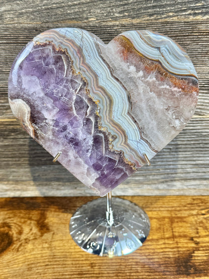 You pick! Amethyst x crazy lace agate heart on silver zodiac stand