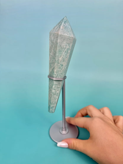 Amazonite point on silver stand
