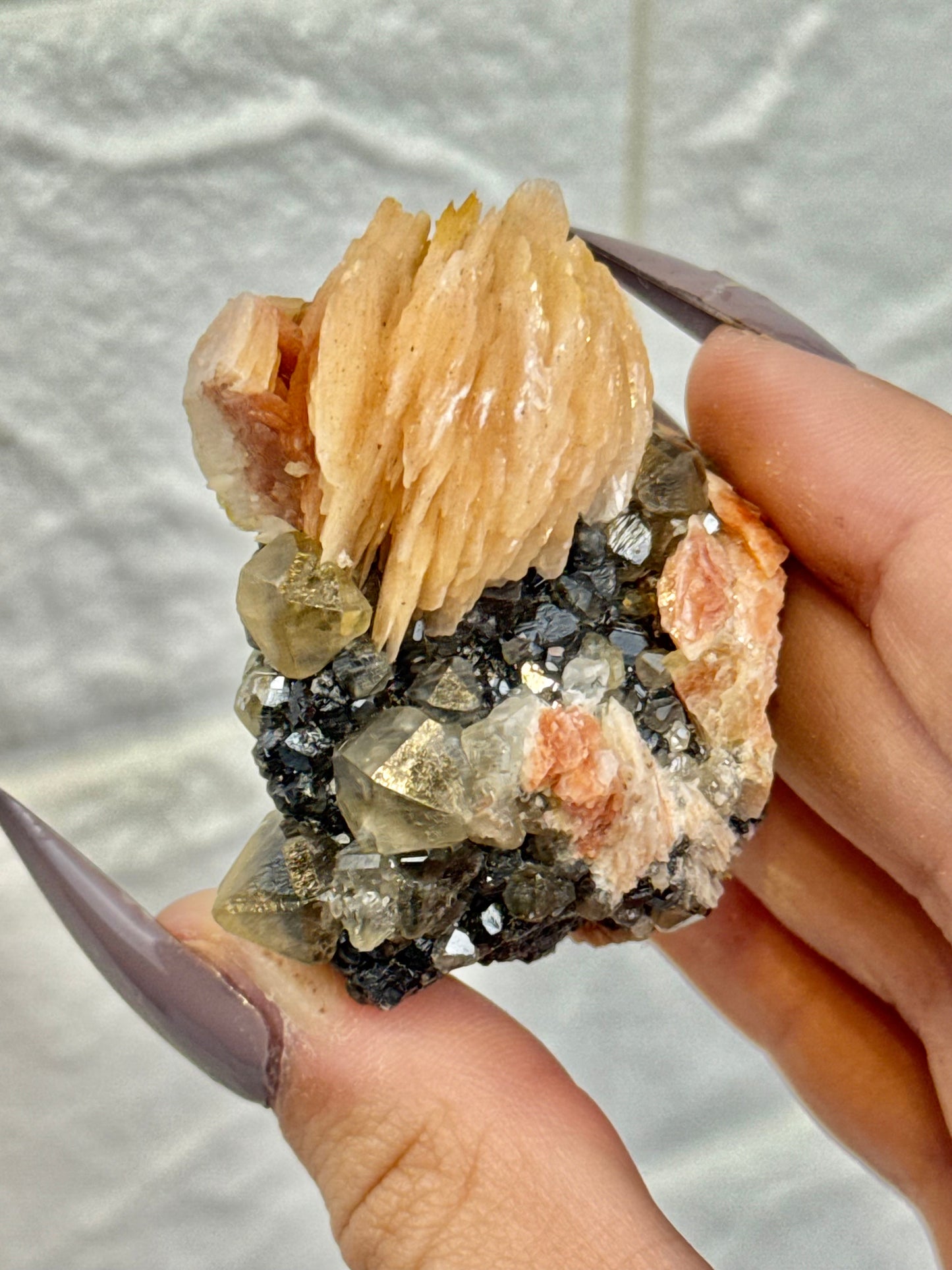 You pick! Peachy barite with cerussite from Morocco