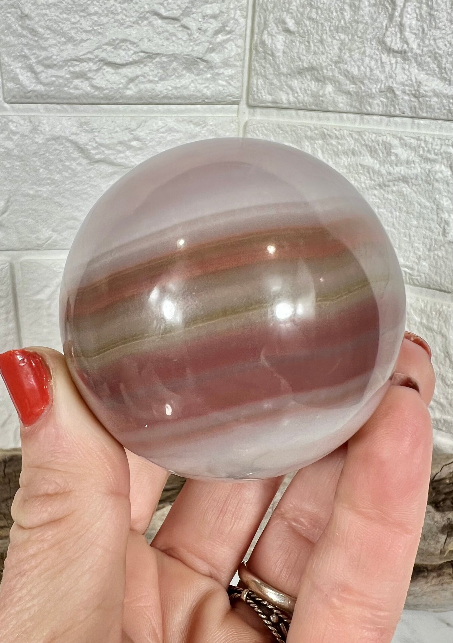 Beautiful banded pink calcite sphere C