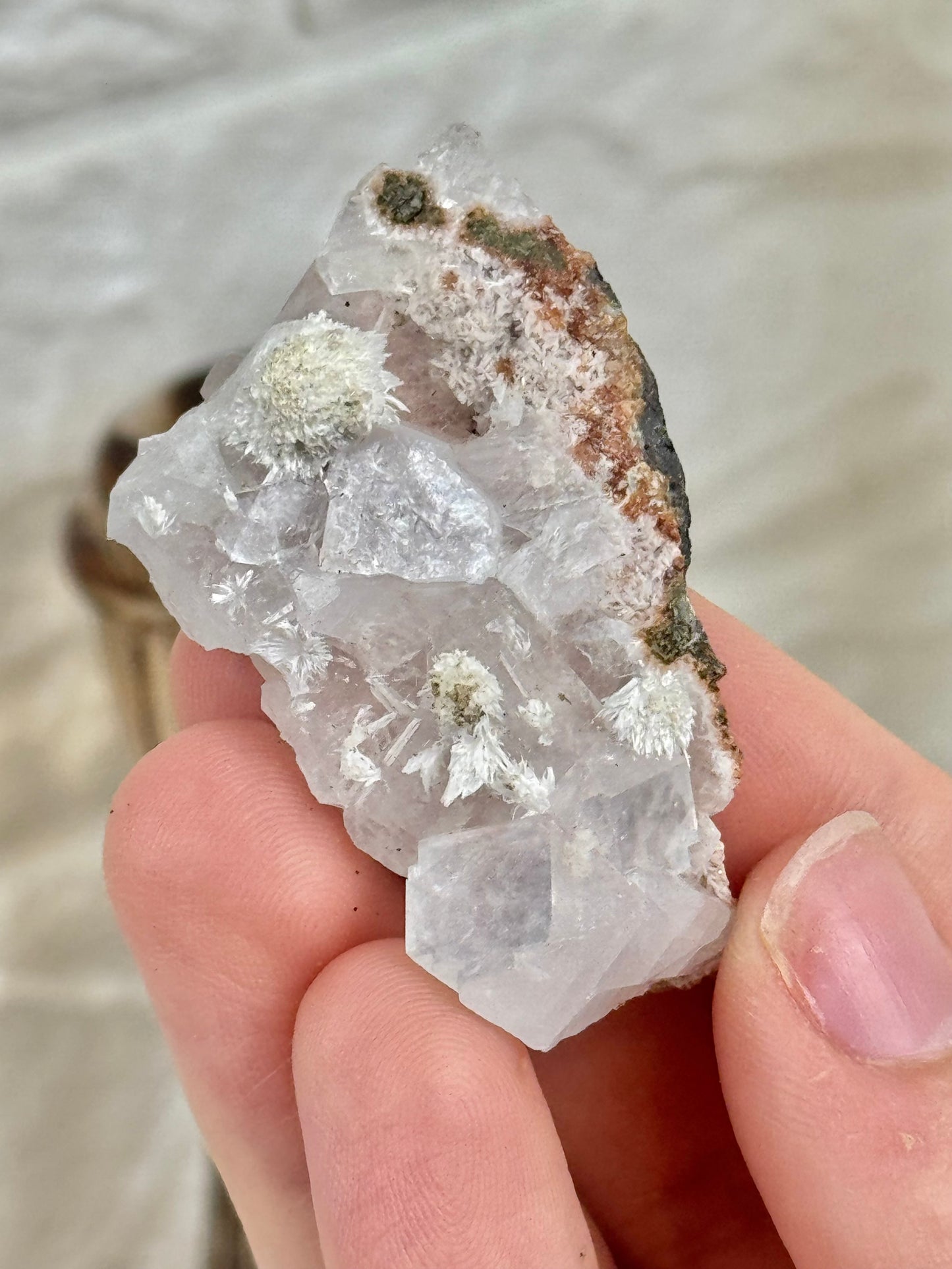 You pick! Pale rose apophyllite with mordenite from India