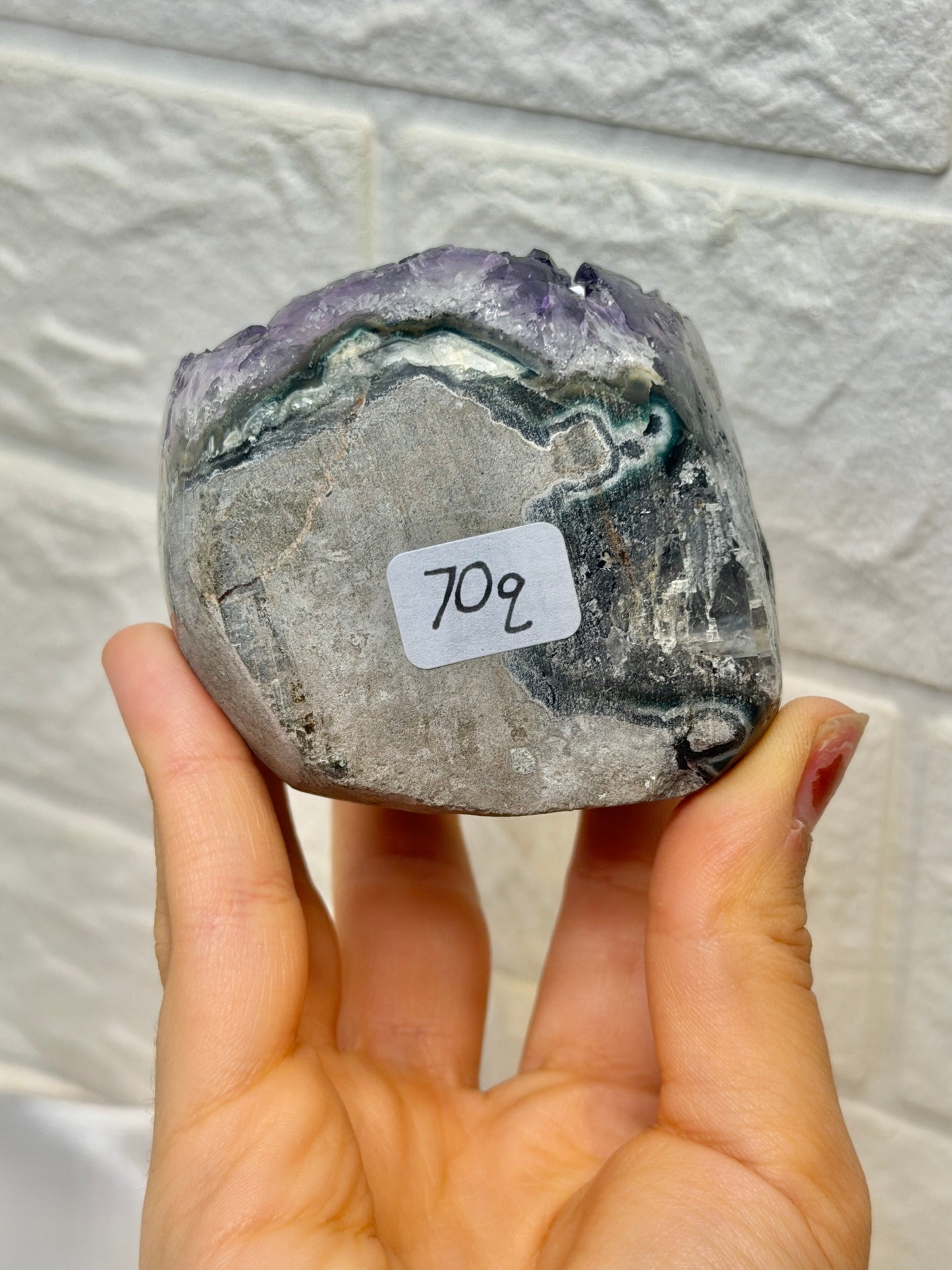 Beautiful purple Uruguay amethyst with calcite and goethite Q