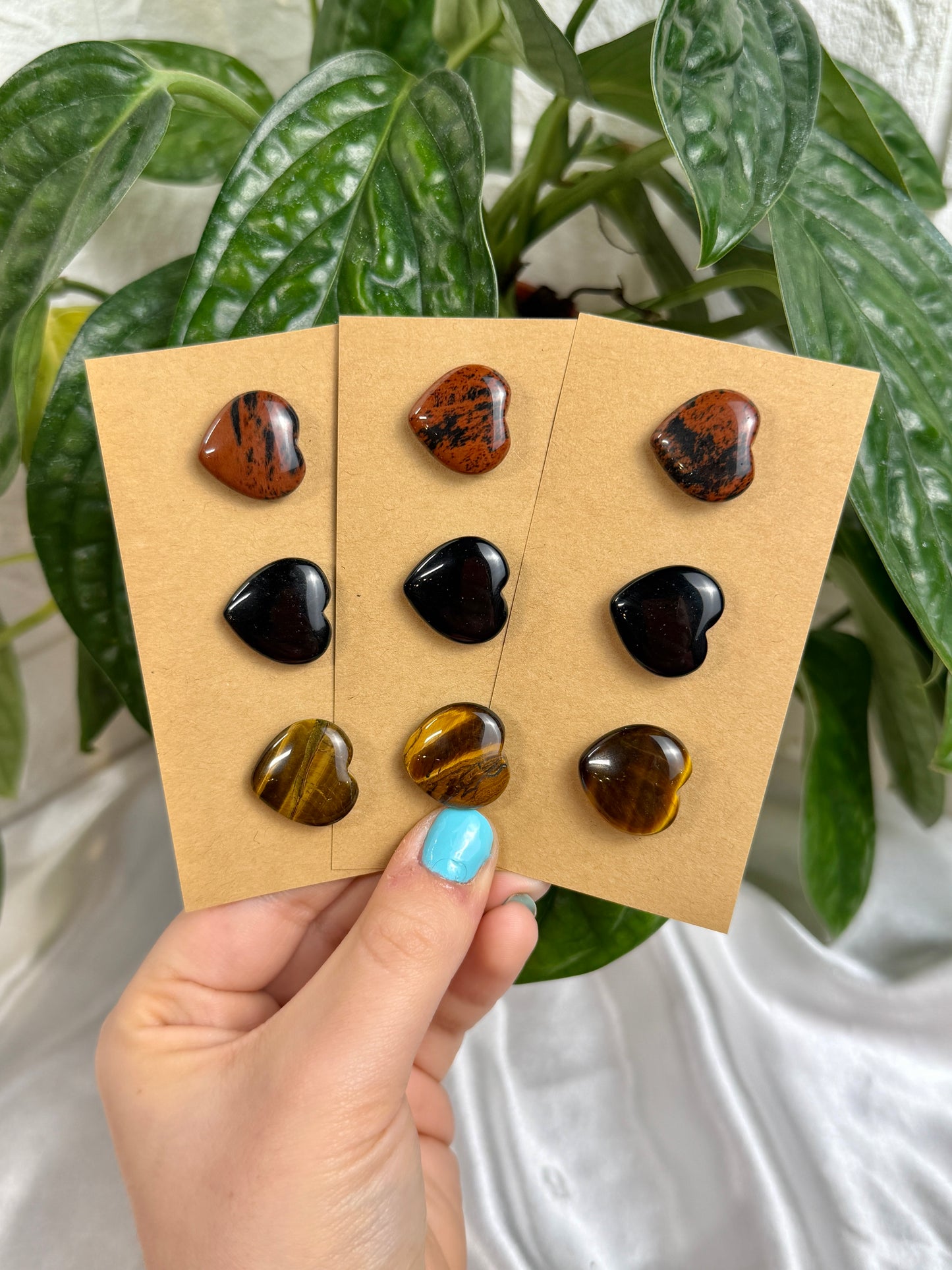 1 auramoon mahogany obsidian, black obsidian, and tigers eye heart pack