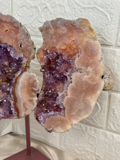 Incredible pink amethyst wings on rose gold stand from Brazil