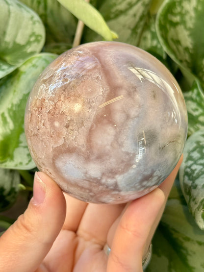 Stunning pastel pink amethyst and flower agate sphere A