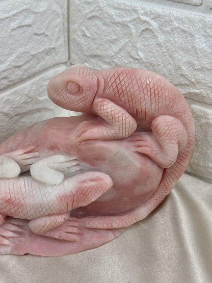 Pink opal chameleon x lizard statement carving