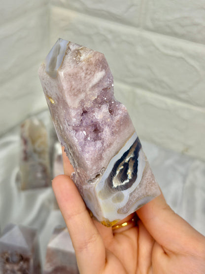 You pick! High grade pink amethyst x flower agate towers from Brazil