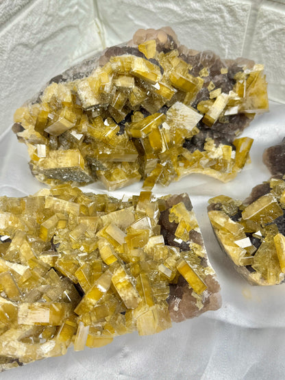 You pick! Incredible yellow barite on purple fluorite from China
