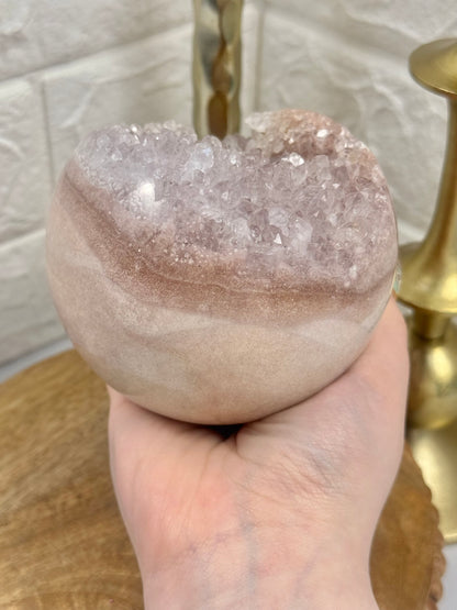 Stunning XL druzy pink amethyst sphere from Brazil