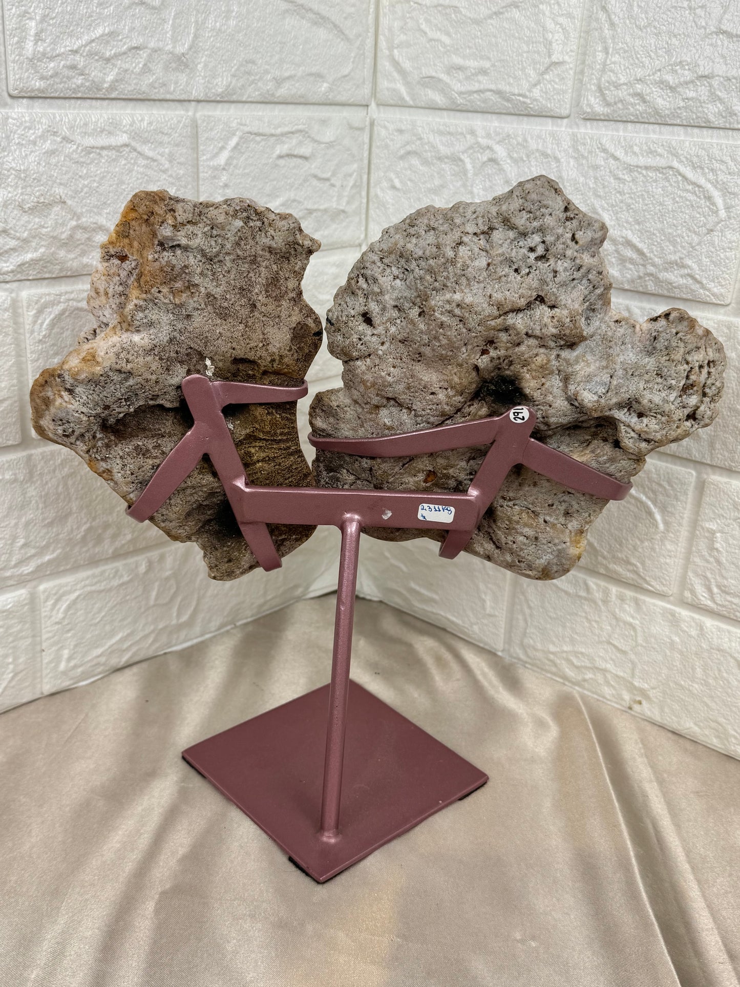 Incredible pink amethyst wings on rose gold stand from Brazil