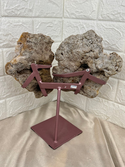 Incredible pink amethyst wings on rose gold stand from Brazil