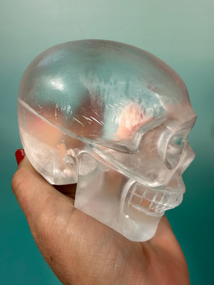 Stunning satin spar skull carving A