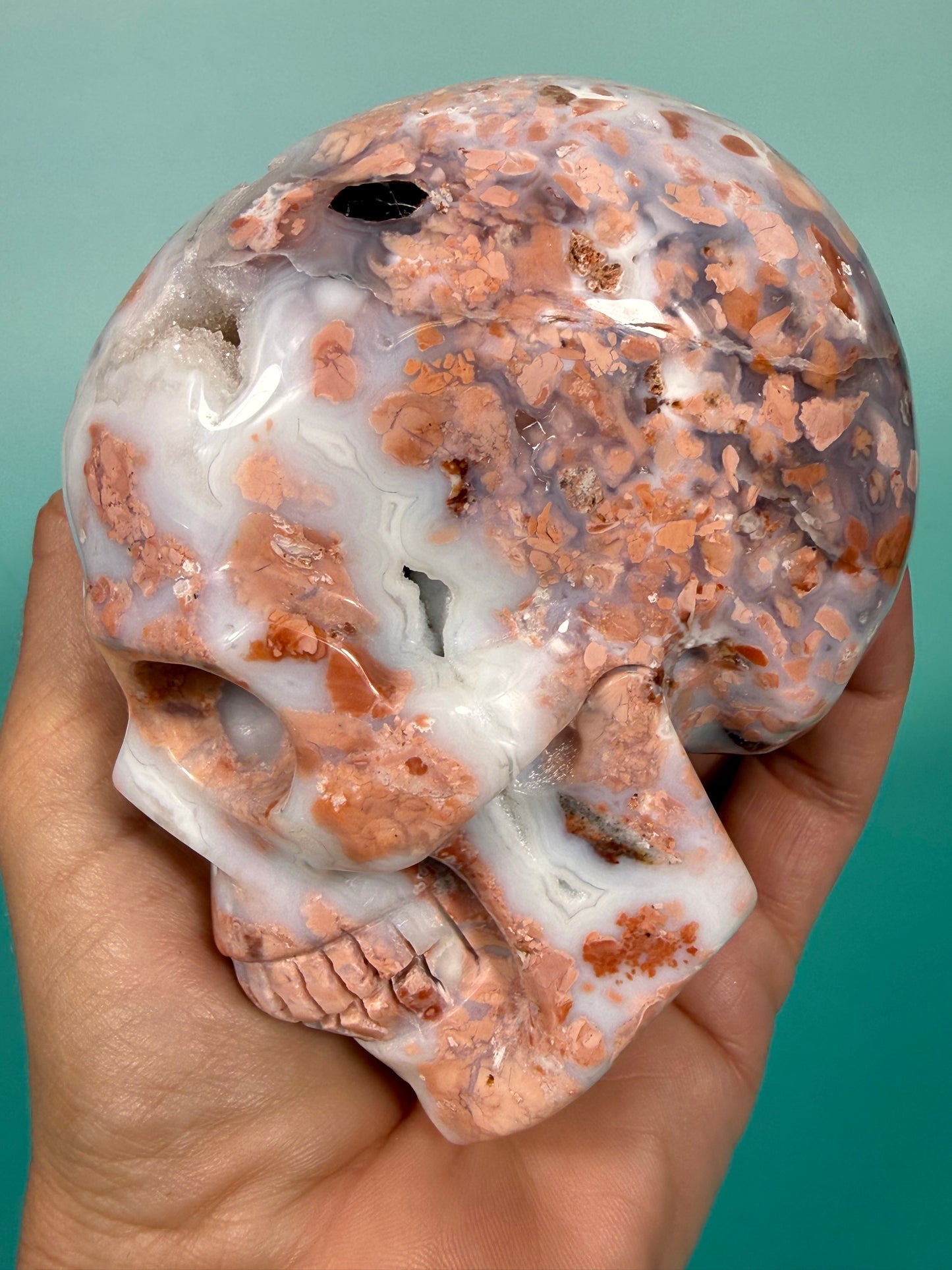 Insane druzy cotton candy agate skull