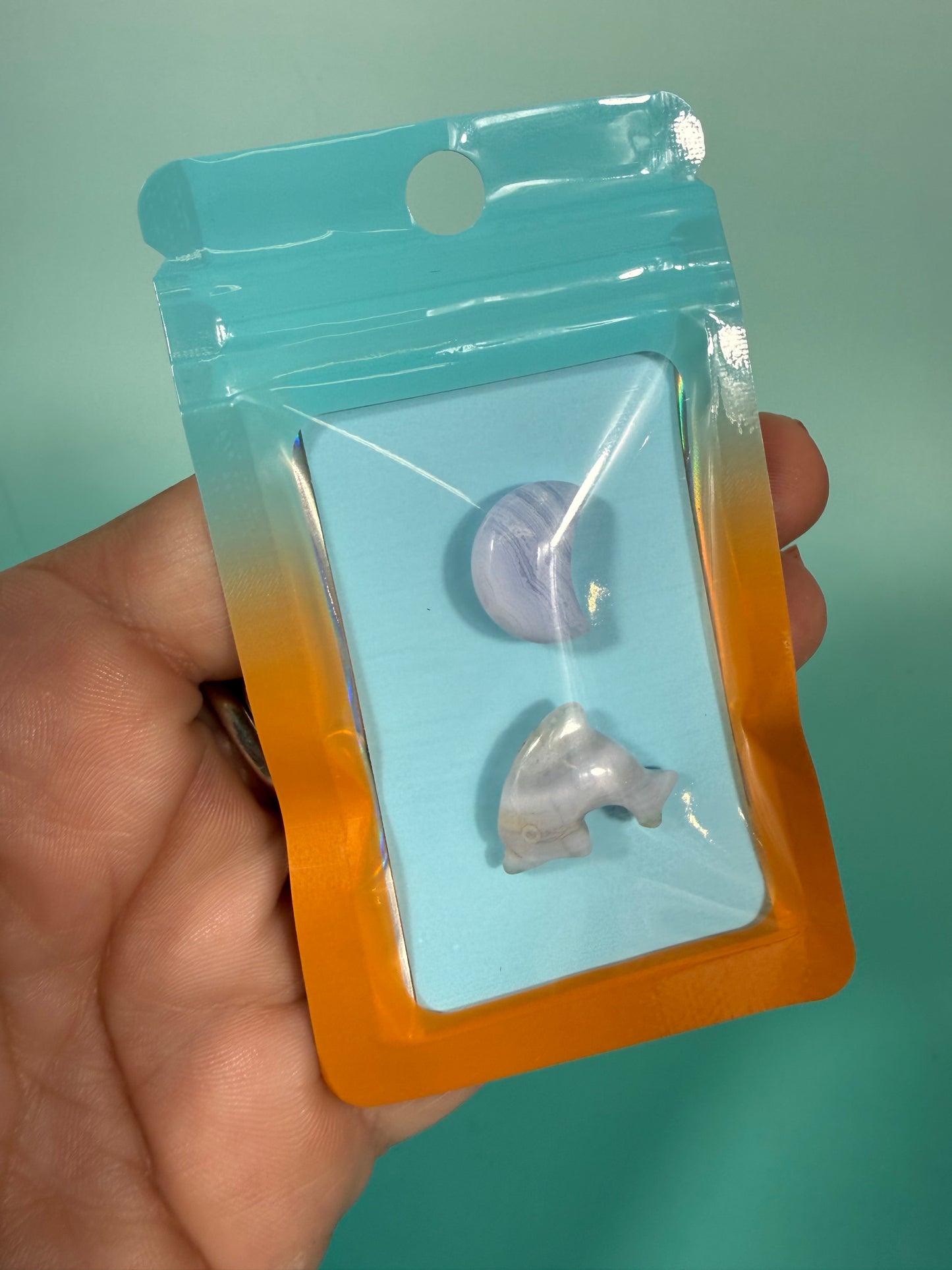 1 auramoon pack - blue lace agate dolphin and moon