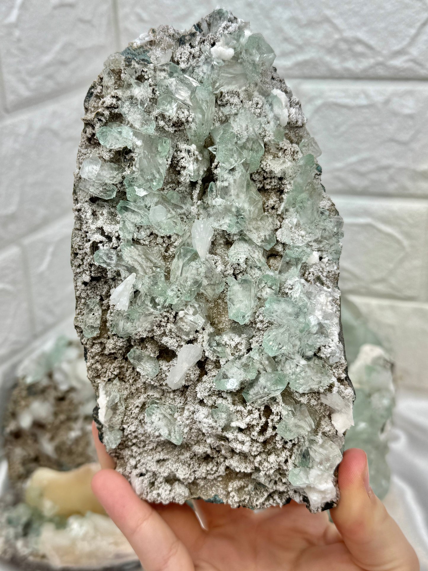 You pick! Green apophyllite specimens from India