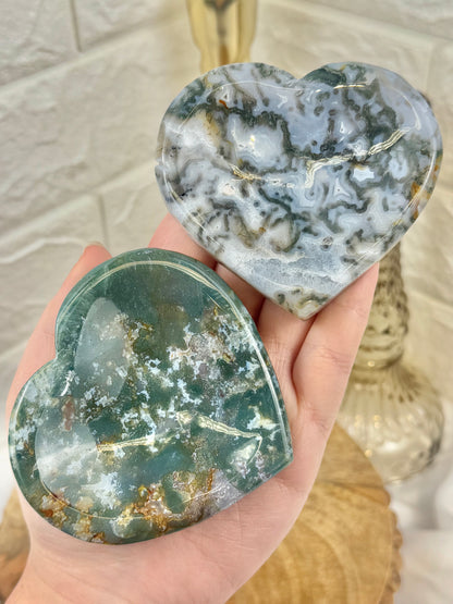 You pick! Moss agate heart bowls