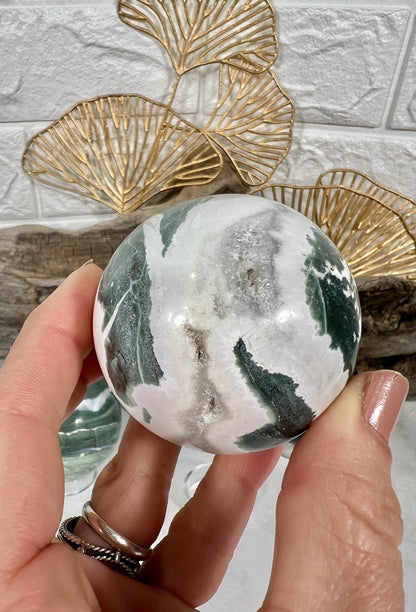 1 LG green zebra jasper sphere