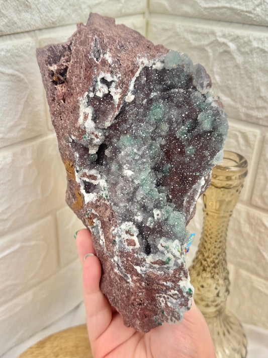 XL uncommon Druzy quartz coated ball malachite from Likasi, DRC