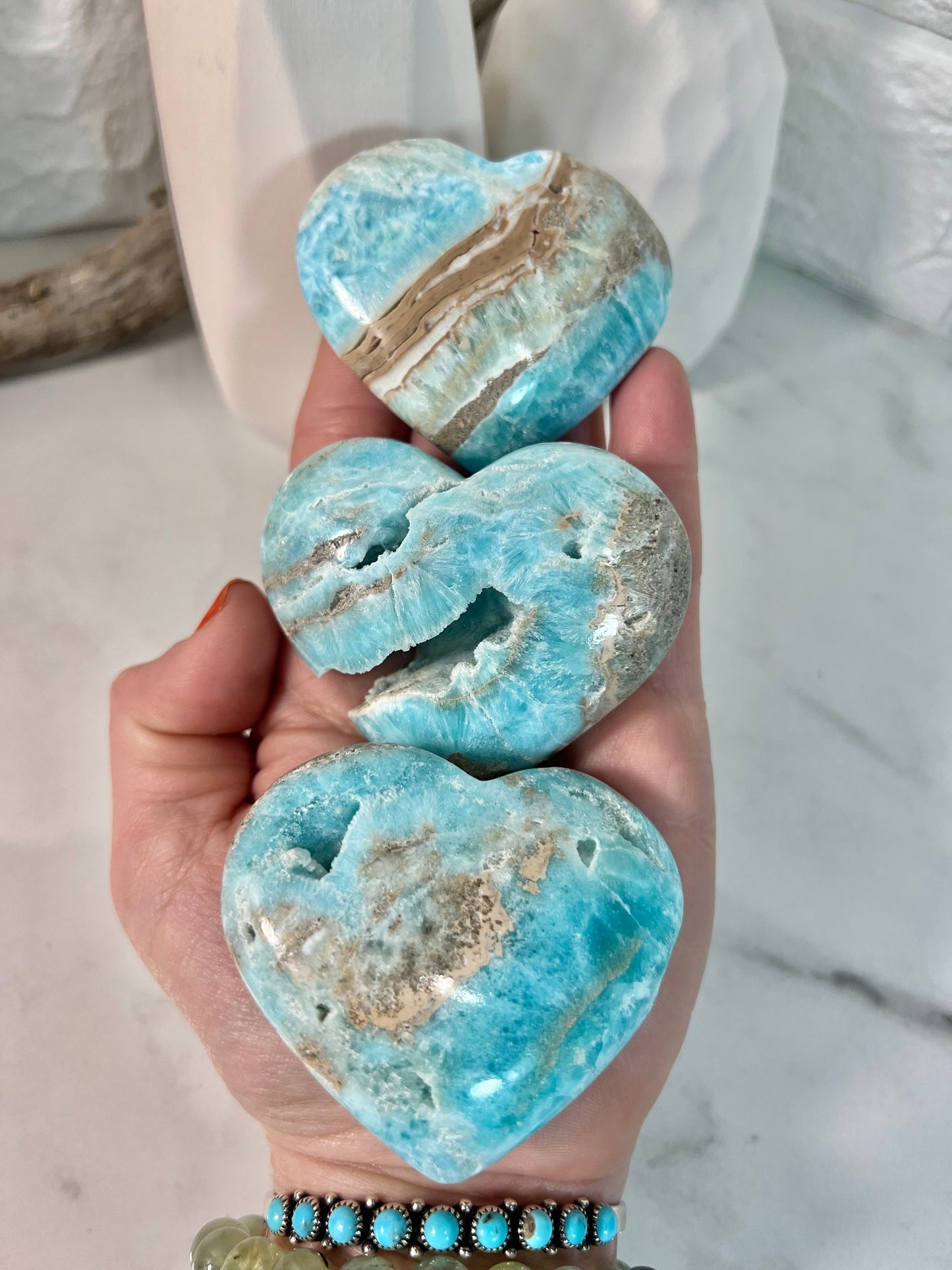 1 blue aragonite heart