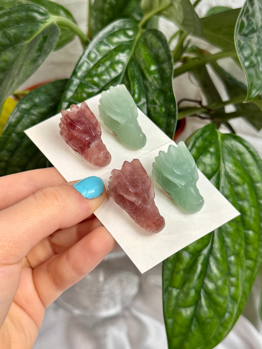 1 auramoon strawberry quartz and green aventurine mini dragon pack