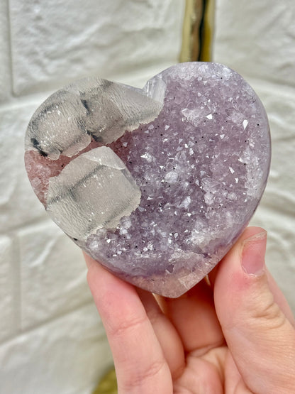 Incredible purple amethyst heart with calcite and hematite from Brazil