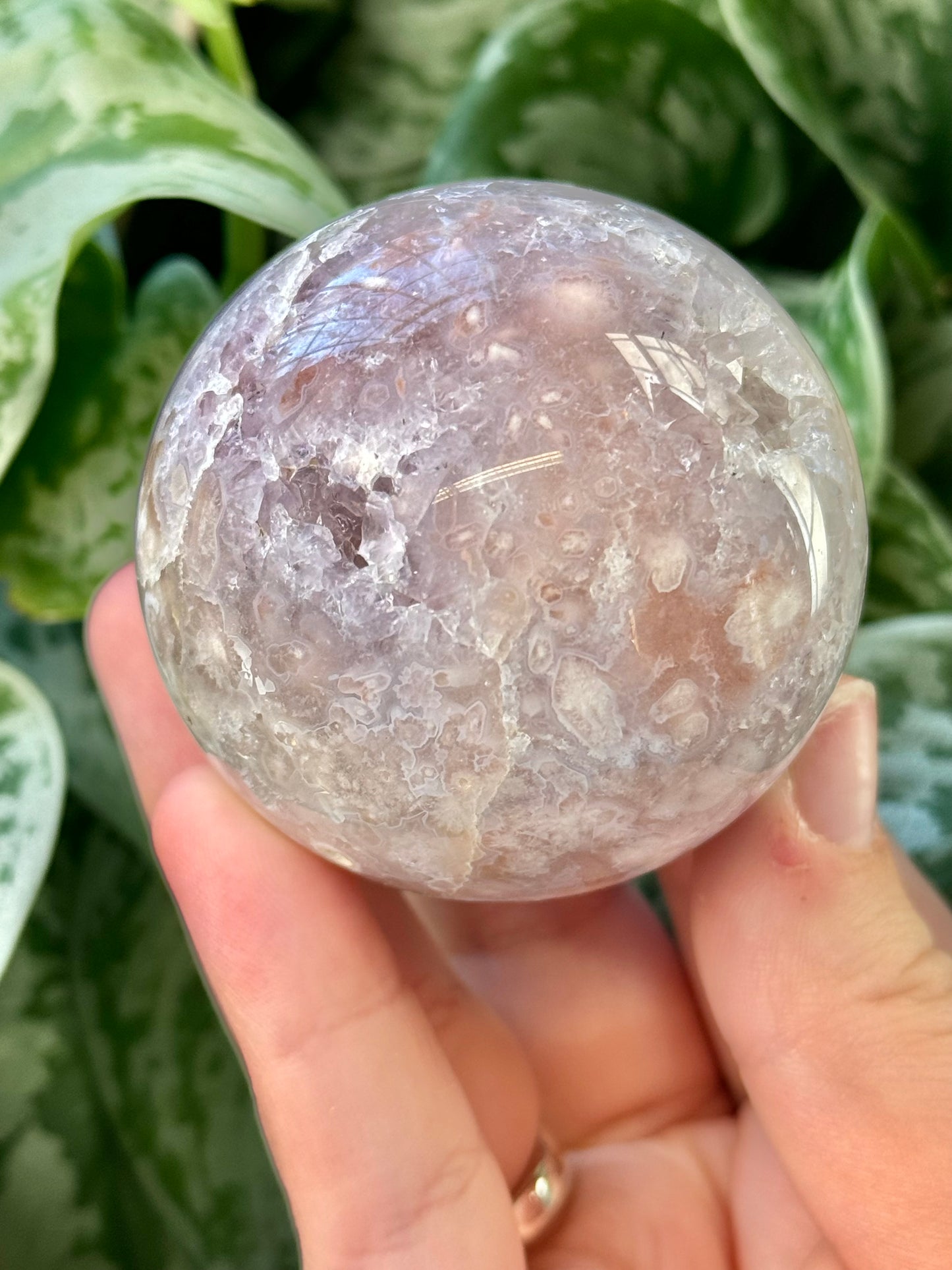 Beautiful pink amethyst and flower agate sphere K