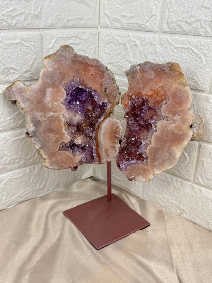 Incredible pink amethyst wings on rose gold stand from Brazil