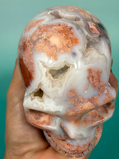 Insane druzy cotton candy agate skull