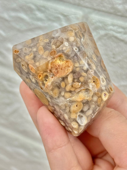 You pick! Unique orange amphibole in quartz from Brazil