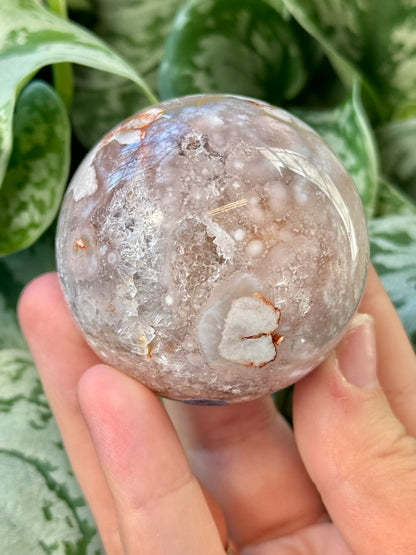 Pretty pink amethyst and flower agate sphere H